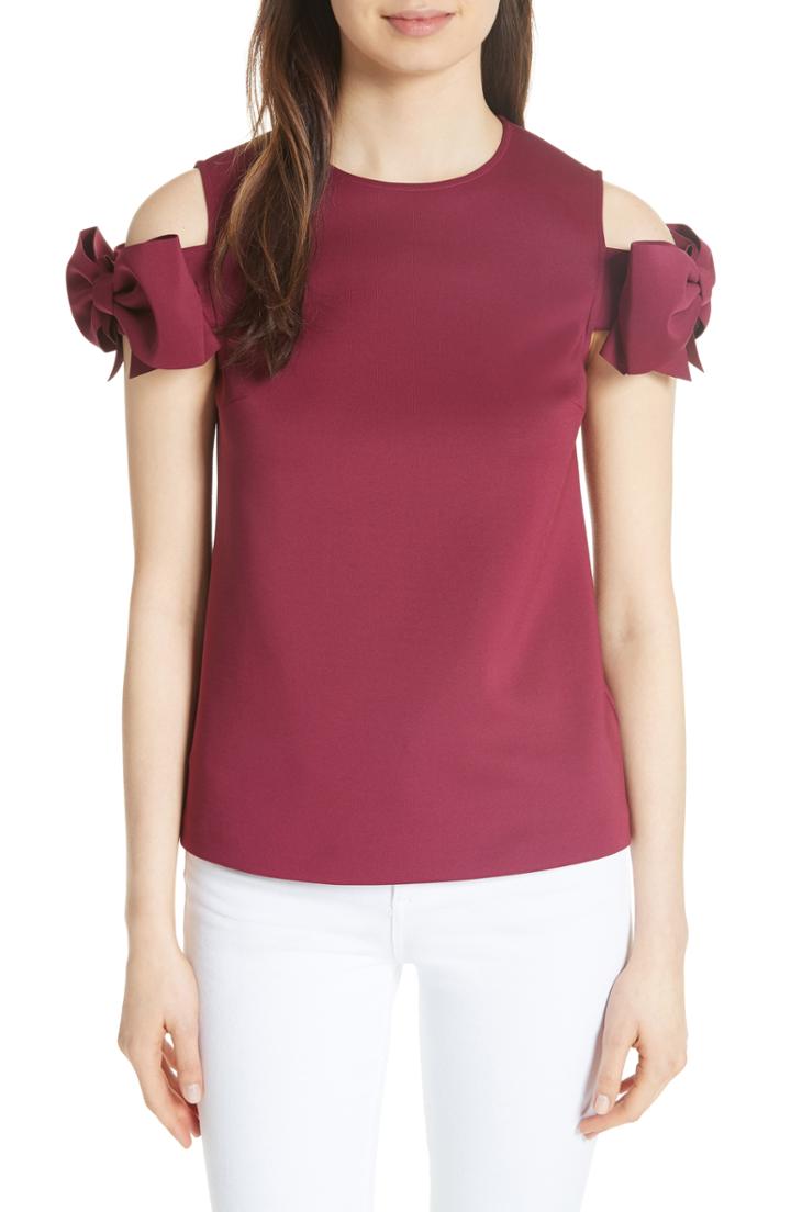 Women's Ted Baker London Mendoll Bow Sleeve Cold Shoulder Top