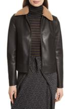 Women's Vince Leather Jacket With Genuine Shearling Trim - Black