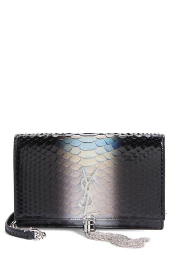 Saint Laurent Kate Degrade Genuine Python Crossbody Bag - Black