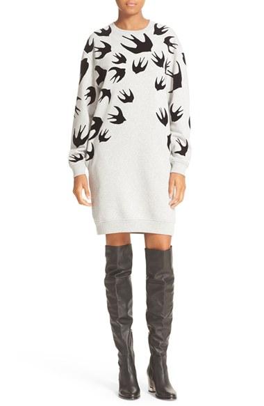 Women's Mcq Alexander Mcqueen Flocked Swallow Classic Sweatshirt Dress