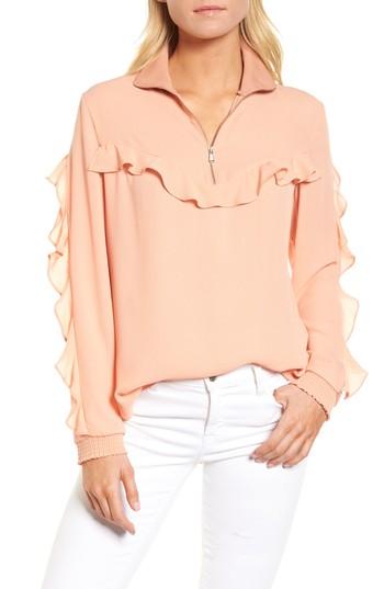 Women's Trouve Ruffle Track Top, Size - Coral
