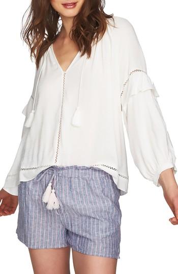 Women's 1.state Split Neck Blouson Sleeve Top, Size - Ivory
