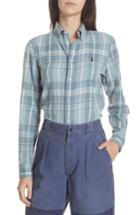 Women's Polo Ralph Lauren Logo Plaid Shirt - Blue