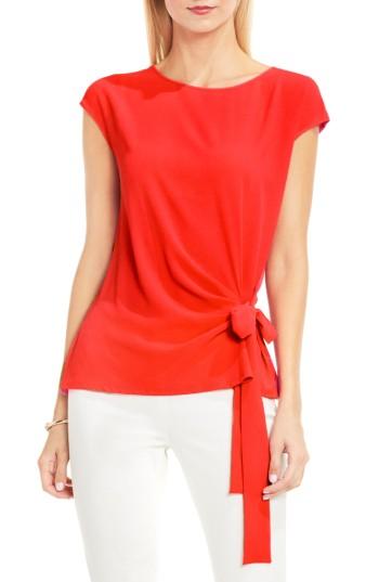 Petite Women's Vince Camuto Mixed Media Tie Front Blouse, Size P - Orange