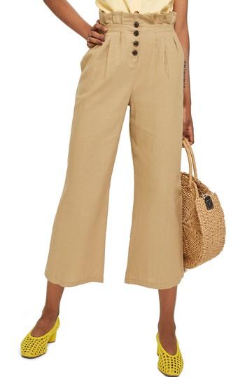 Women's Topshop Button Wide Leg Crop Trousers Us (fits Like 0) - Beige
