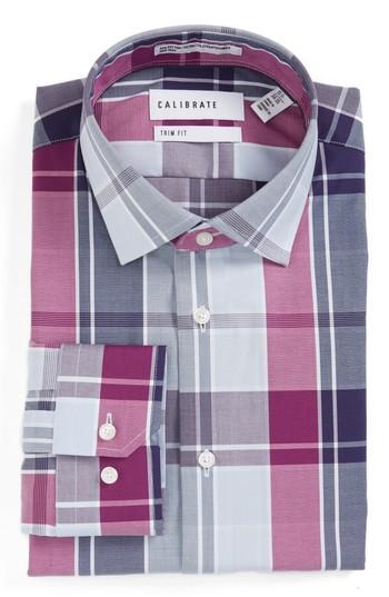 Men's Calibrate Trim Fit No-iron Stretch Dress Shirt .5 32/33 - Purple