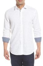 Men's Bugatchi Shaped Fit Print Linen Sport Shirt - White