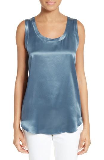 Women's Lafayette 148 New York Perla Reversible Silk Blouse - Blue