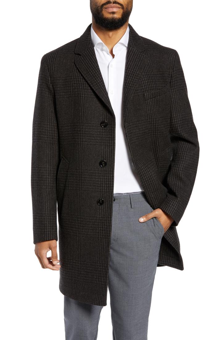 Men's Boss Shawn Trim Fit Wool Blend Top Coat