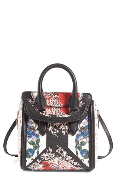 Alexander Mcqueen Mini Heroine Floral Print Calfskin Leather Satchel -