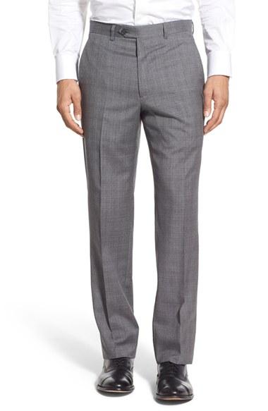 Men's Santorelli Flat Front Plaid Wool Trousers