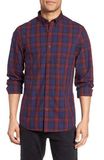 Men's Nordstrom Men's Shop Slim Fit Plaid Sport Shirt, Size - Red