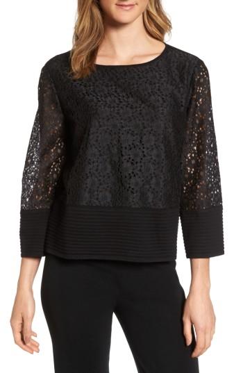 Women's Ming Wang Lace & Knit Top - Black