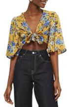 Women's Topshop Floral Knot Front Crop Top Us (fits Like 0) - Yellow