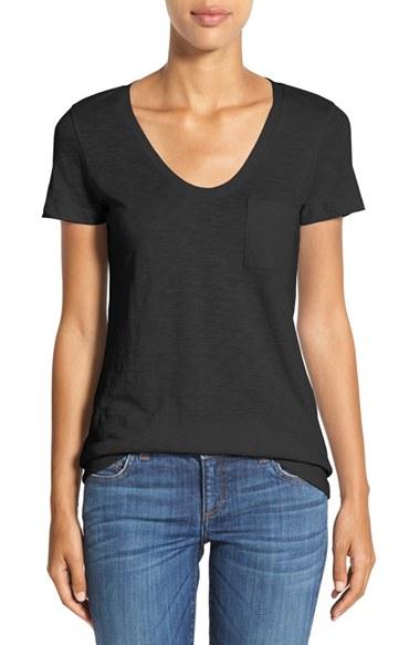 Women's Caslon Relaxed Slub Knit U-neck Tee, Size - Black