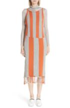 Women's Eckhaus Latta Stripe Tassel Hem Sweater Dress /small - Grey