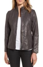 Women's Eileen Fisher Rumpled Luxe Leather Stand Collar Jacket