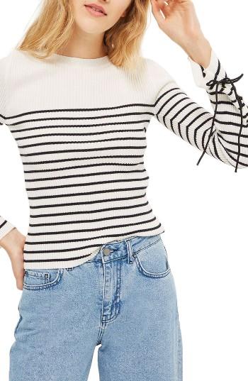 Women's Topshop Lace-up Sleeve Sweater Us (fits Like 0-2) - Ivory