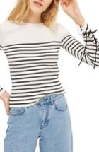 Women's Topshop Lace-up Sleeve Sweater Us (fits Like 0-2) - Ivory