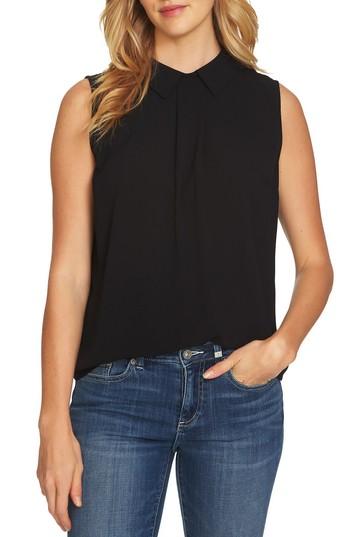 Women's Cece Collared Pleat Front Blouse - Black
