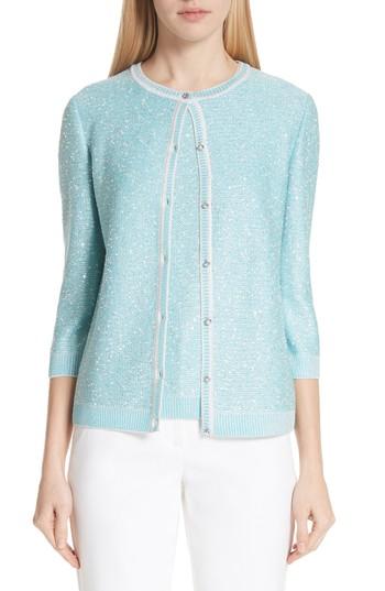 Women's St. John Collection Flecked Sparkle Knit Cardigan, Size - Blue