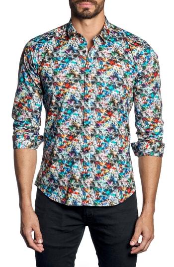 Men's Jared Lang Brushstroke Print Sport Shirt - Black