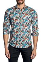 Men's Jared Lang Brushstroke Print Sport Shirt - Black