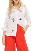 Women's Topshop Embroidered Bird Shirt Us (fits Like 0-2) - White