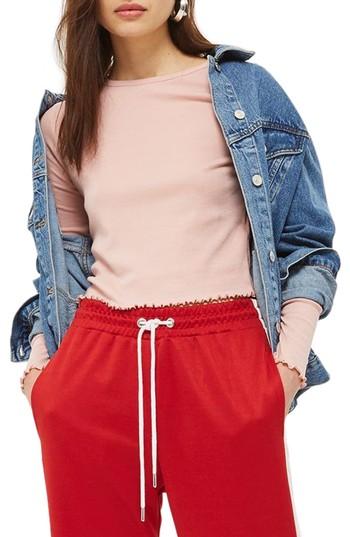 Women's Topshop Lettuce Hem Crop Top Us (fits Like 0-2) - Pink