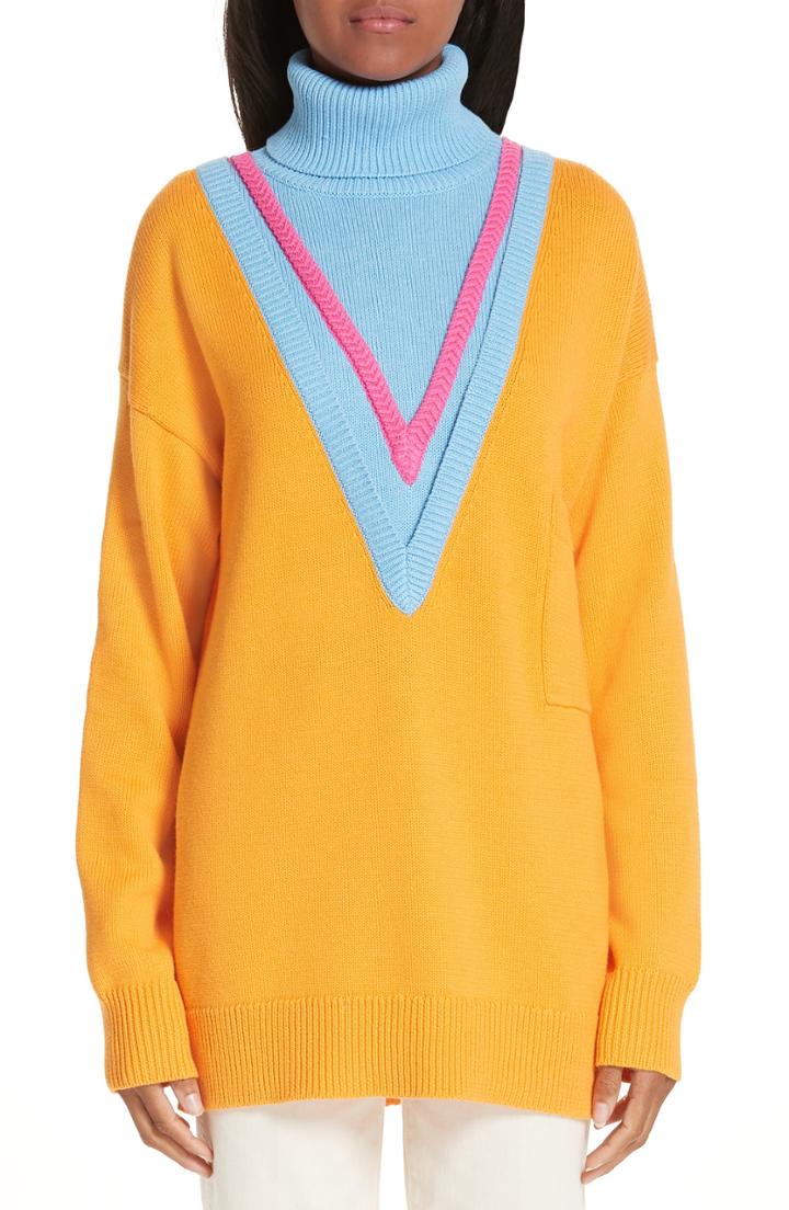 Women's Victor Glemaud Layered Cotton & Cashmere Turtleneck Sweater - Orange