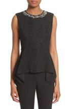 Women's Erdem Embellished Jacquard Peplum Top Us / 8 Uk - Black