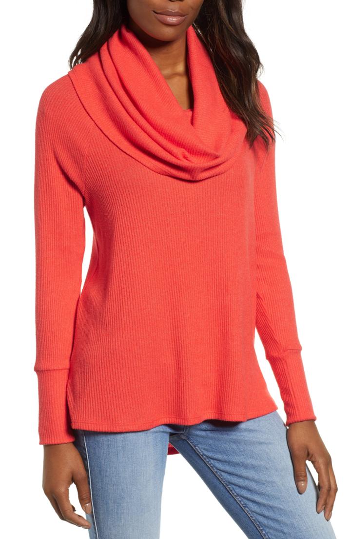 Women's Gibson X Living In Yellow Ribbed Cowl Neck Sweater, Size - Grey