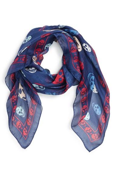 Women's Alexander Mcqueen Skull Print Silk Scarf, Size - Blue