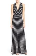 Women's Vince Camuto Stripe V-neck A-line Maxi Dress - Black