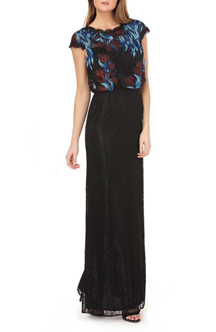 Women's Js Collections Embroidered Blouson Bodice Lace Gown - Blue