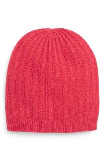 Women's Halogen Ribbed Cashmere Beanie - Pink