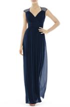 Women's Alfred Sung Shirred Chiffon Cap Sleeve Gown - Blue