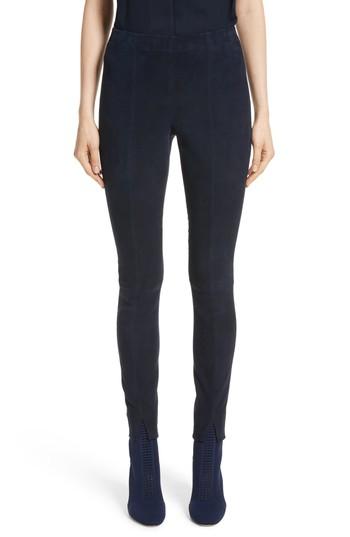 Women's St. John Collection Stretch Suede Crop Leggings - Blue