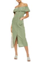 Women's Topshop Linen Off The Shoulder Midi Dress Us (fits Like 0) - Green