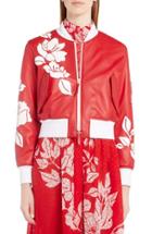 Women's Fendi Floral Applique Leather Baseball Jacket