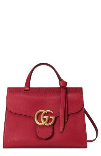 Gucci Gg Marmont Top Handle Leather Satchel - Blue