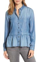 Women's Caslon Peplum Denim Shirt, Size - Blue
