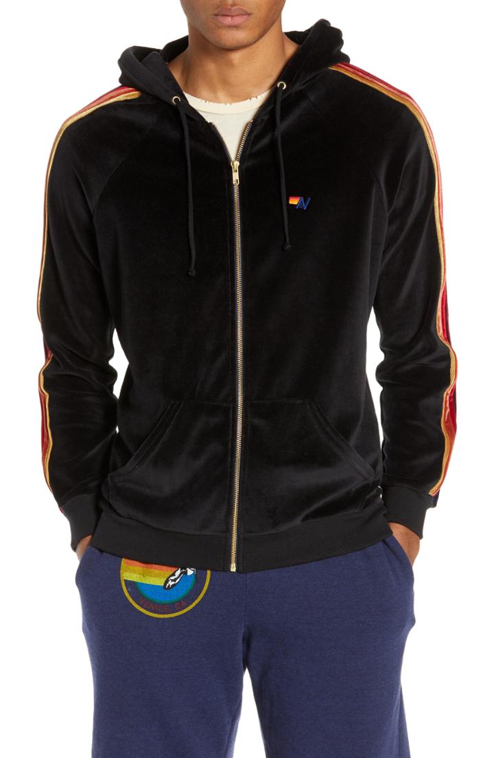 Men's Aviator Nation Velour Zip Hoodie - Black