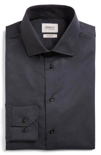 Men's Armani Collezioni Slim Fit Textured Dress Shirt R - Black