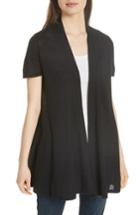 Women's Eileen Fisher Short Sleeve Silk & Organic Linen Cardigan, Size - Black