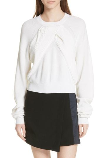 Women's Carven Cable Knit Panel Merino Wool Sweater - Ivory