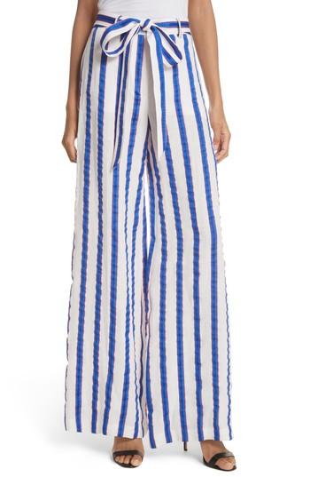 Women's Milly Stripe Washed Linen Blend Pants - White