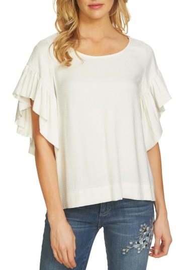 Women's Cece Flutter Sleeve Dot Blouse - White