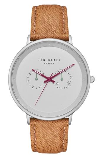 Men's Ted Baker London Brad Multifunction Leather Strap Watch, 42mm