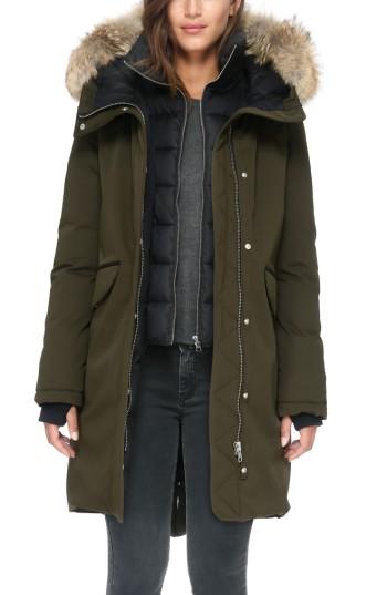 Women's Soia & Kyo Genuine Coyote Fur Hooded Down Parka, Size - Green